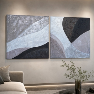 Coppia di quadri astratti materici  quadrati 80x80 moderni per soggiorno