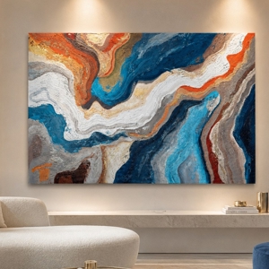 Quadro astratto moderno onde di colore 100x150 cm dipinto materico a rilievo per soggiorno