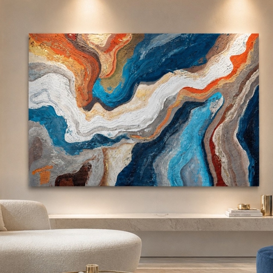 Quadro astratto moderno onde di colore 100x150 cm dipinto materico a rilievo per soggiorno