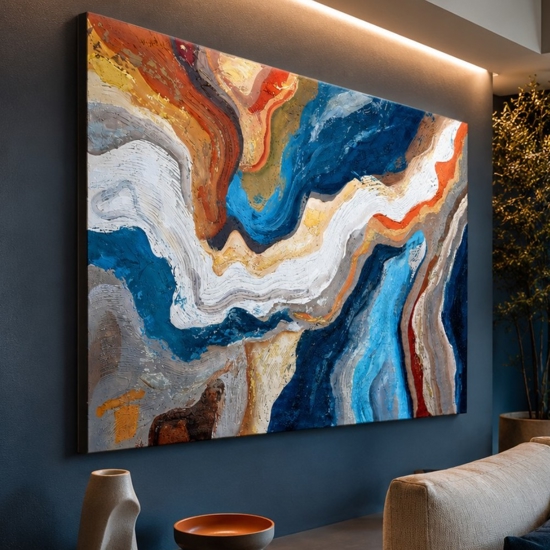 Quadro astratto onde di colore 80x120 cm dipinto moderno materico per soggiorno