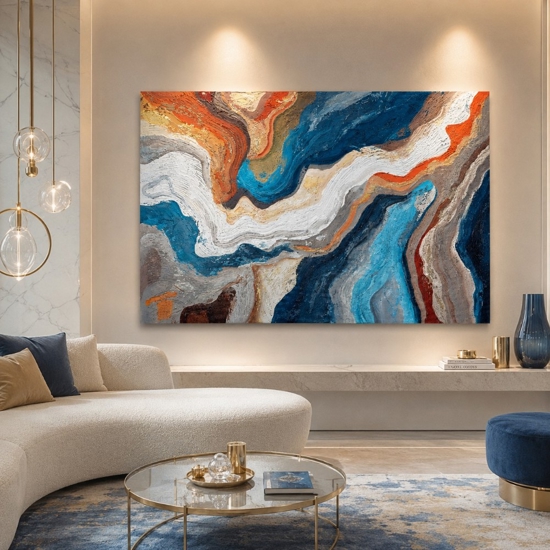 Quadro astratto onde di colore 80x120 cm dipinto moderno materico per soggiorno