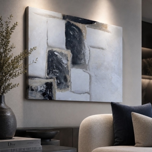 Quadro per salone 100x150 cm dipinto materico architettura astratta