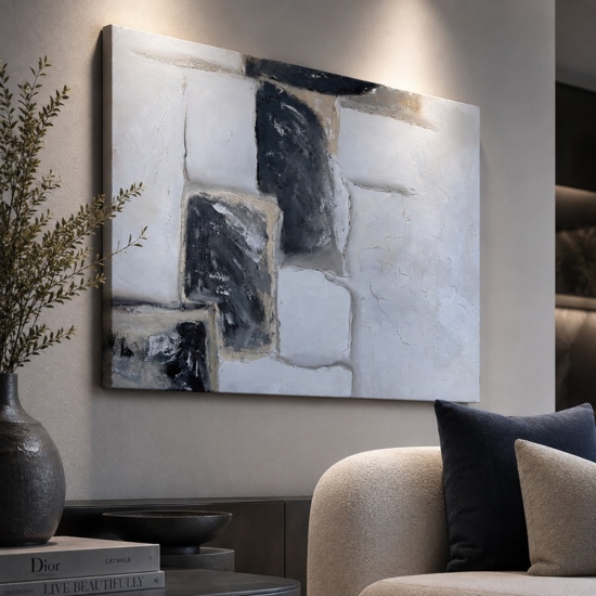 Quadro moderno architettura astratta 80x120 cm pittura materica a rilievo