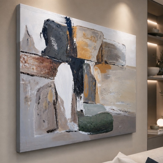Quadro orizzonte astratto 80x120 cm dipinto moderno materico a rilievo