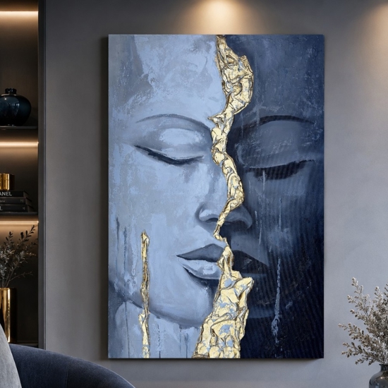 Quadro sguardo interiore 100x150 cm materico dipinto a rilievo per salone