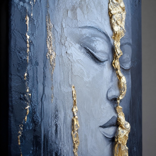Quadro sguardo interiore 100x150 cm materico dipinto a rilievo per salone