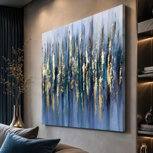 Quadro pioggia oro 120x120 cm astratto moderno materico quadrato dipinto a rilievo