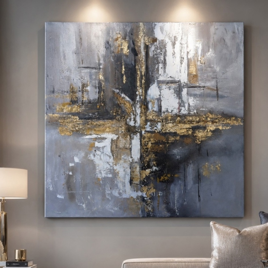 Quadro astratto moderno tracce di luce 80x80 cm dipinto a rilievo