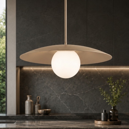 Lampadario disco sabbia 65 cm sfera di vetro per cucina moderna