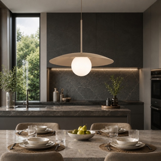 Lampadario disco sabbia 65 cm sfera di vetro per cucina moderna