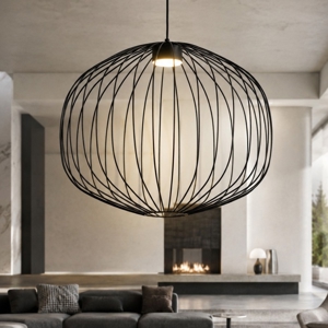 Lampadario a sospensione sfera gabbia di metallo nero per soggiorno moderno