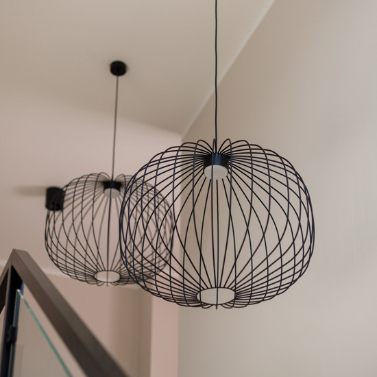 Lampadario a sospensione sfera gabbia di metallo nero per soggiorno moderno