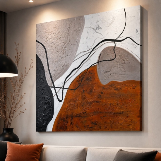 Quadro astratto moderno linea e materia 120x120 per salone
