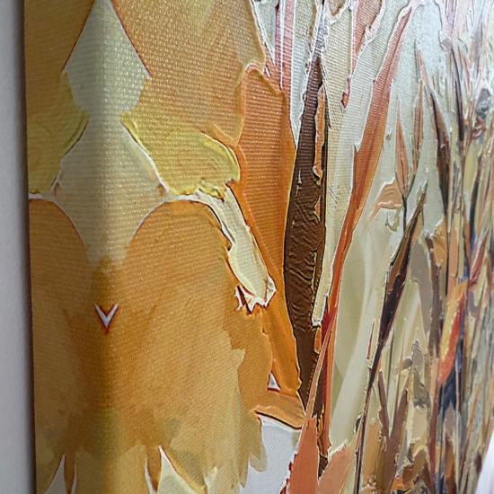 Quadro moderno floreale astratto 77x143 cm stampa con decoro a rilievo