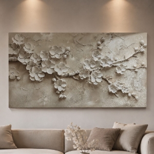 Quadro moderno fiori bianchi 77x143 dipinto su tela