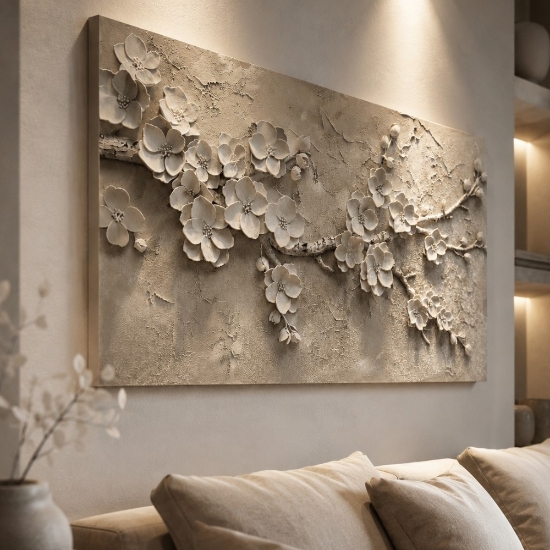 Quadro moderno fiori bianchi 77x143 dipinto su tela