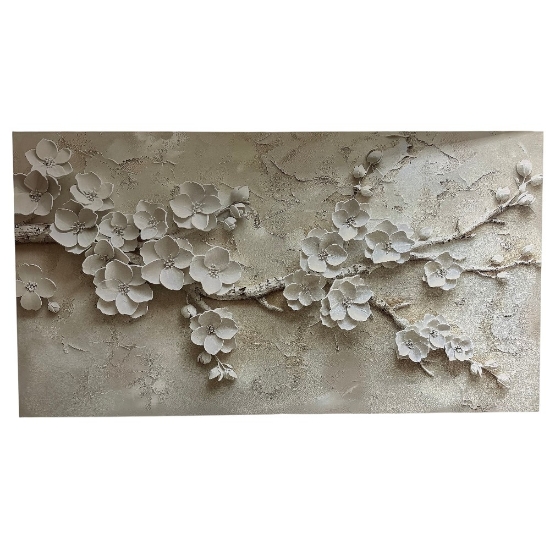 Quadro moderno fiori bianchi 77x143 dipinto su tela