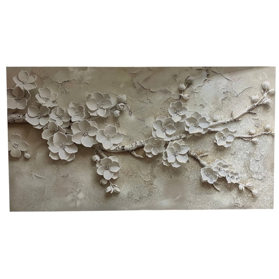 Quadro moderno fiori bianchi 77x143 dipinto su tela