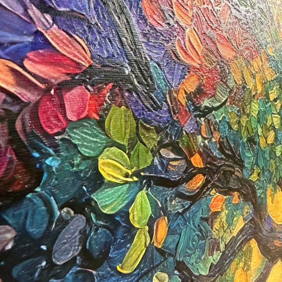 Quadro albero della vita multicolor 77x143 cm stampa con decoro a rilievo
