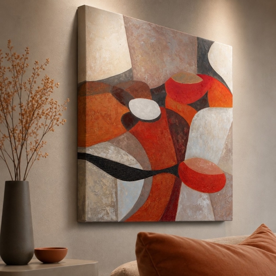 Quadro astratto moderno danza di forme 80x80 cm dipinto su tela a rilievo