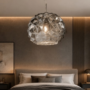 Lampadario da camera da letto meteora sfera di vetro fume specchiato perenz