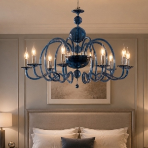 Grande lampadario classico vivaldi ondaluce vetro ottanio 8 luci camera da letto