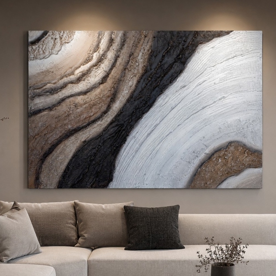 Quadro astratto tracce nella pietra 80x120 dipinto a rilievo moderno