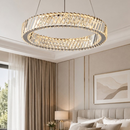 Lampadario cerchio anello di cristallo per camera da letto contemporanea