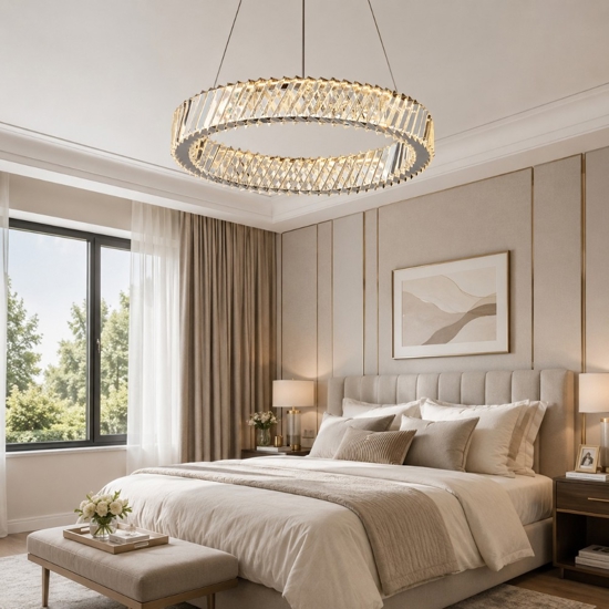 Lampadario cerchio anello di cristallo per camera da letto contemporanea