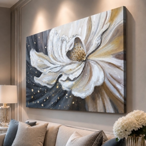 Quadro fioritura preziosa 100x150 cm dipinto artigianale materico a rilievo