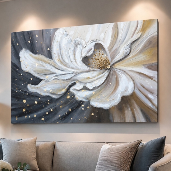 Quadro fioritura preziosa 80x120 cm dipinto a rilievo materico per salone