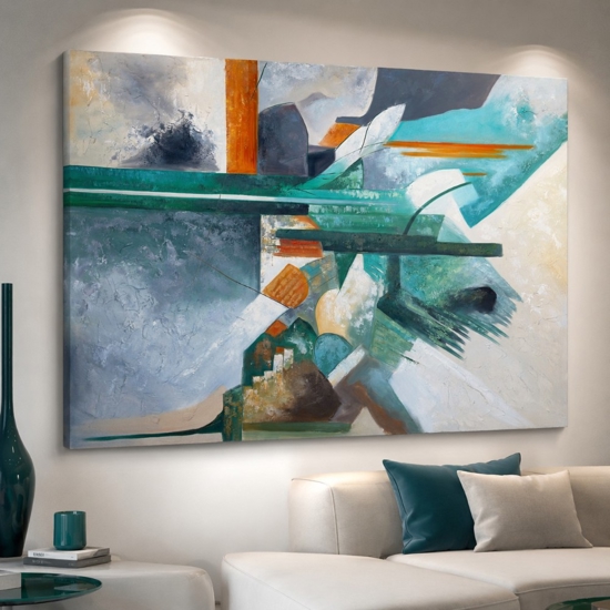 Quadro rotte turchesi 80x120 cm astratto moderno dipinto a rilievo materico