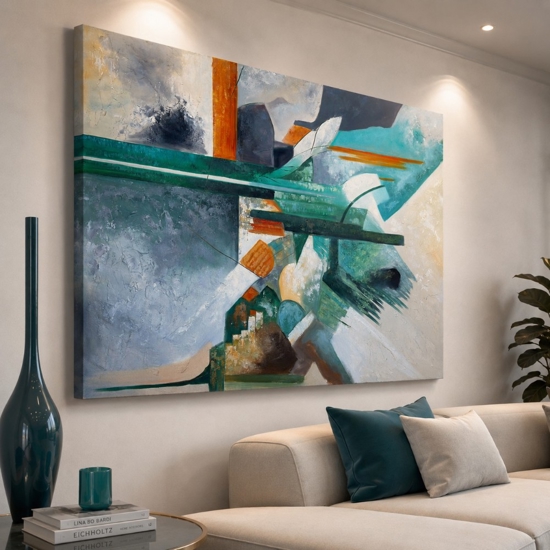 Quadro rotte turchesi 80x120 cm astratto moderno dipinto a rilievo materico