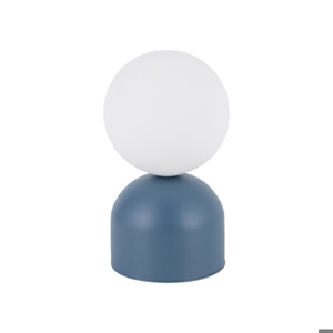 Lampada da comodino azzurro moderna sfera di vetro bianca