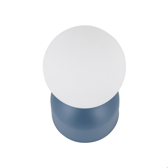 Lampada da comodino azzurro moderna sfera di vetro bianca