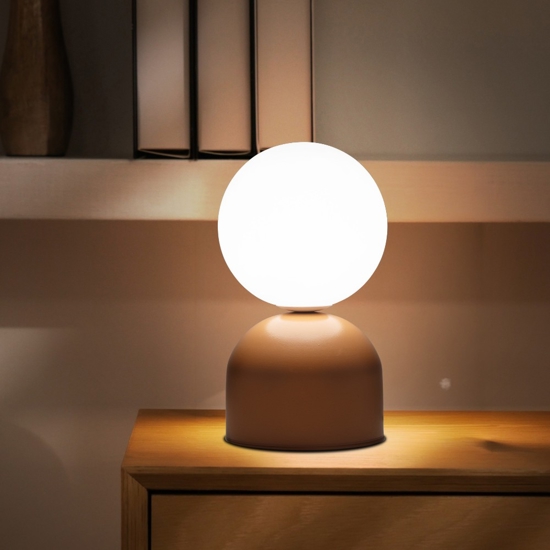 Lampada da comodino arancione design moderna sfera di vetro bianca
