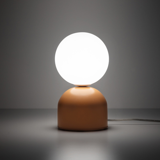 Lampada da comodino arancione design moderna sfera di vetro bianca