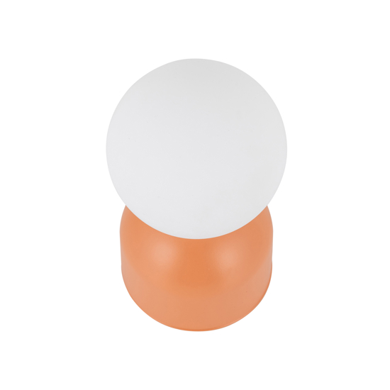 Lampada da comodino arancione design moderna sfera di vetro bianca