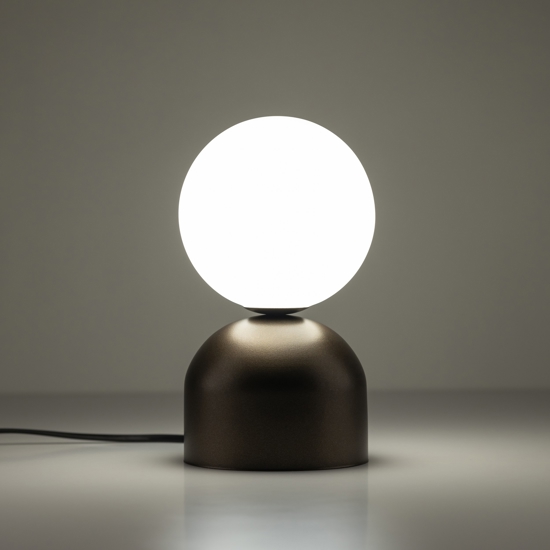 Lampada da comodino marrone sfera bianca design moderna