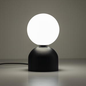 Abat-jour lampada da comodino nera sfera di vetro bianco design moderna
