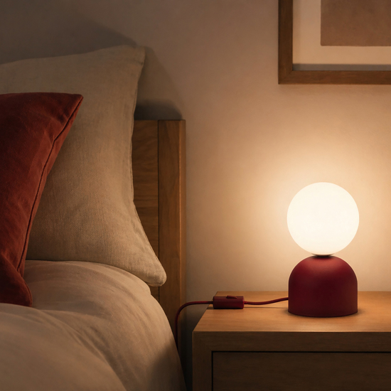 Abat-jour moderna rossa sfera bianca lampada da comodino