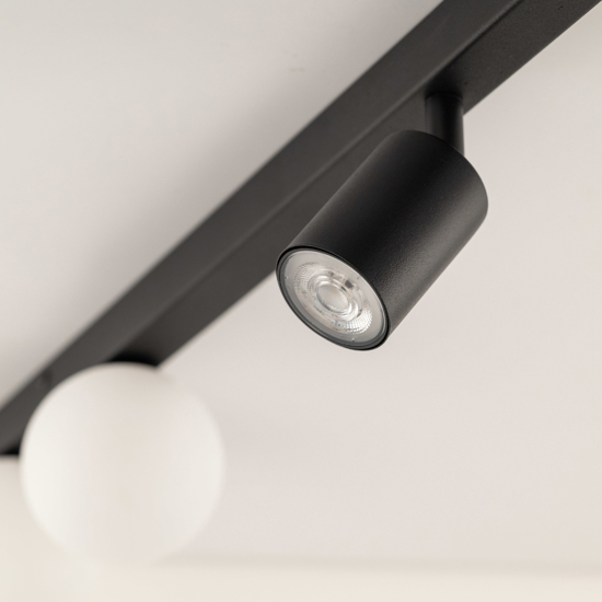 Plafoniera 115 cm nera con faretti orientabili e sfere in vetro moderna