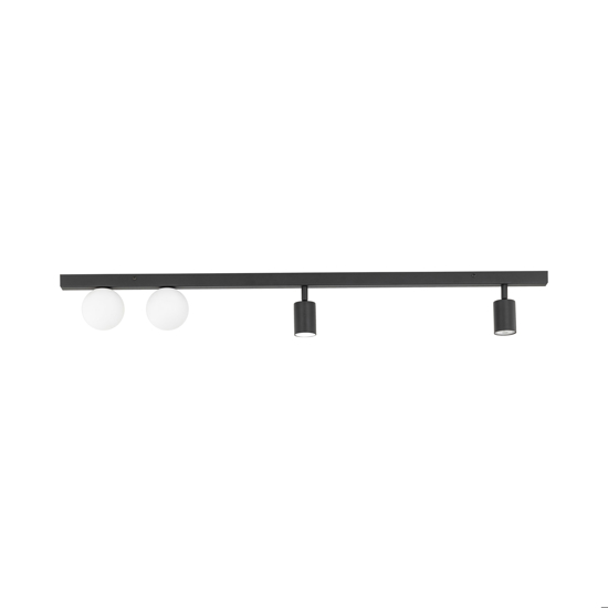 Plafoniera 115 cm nera con faretti orientabili e sfere in vetro moderna