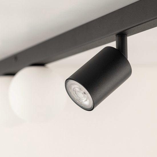 Plafoniera 115 cm nera con faretti orientabili e sfere in vetro moderna