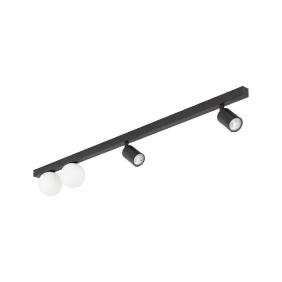 Plafoniera 115 cm nera con faretti orientabili e sfere in vetro moderna