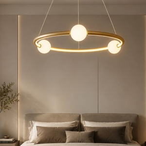 Lampadario cerchio design oro per camera da letto con telecomando