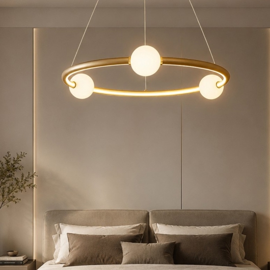 Lampadario cerchio design oro per camera da letto con telecomando