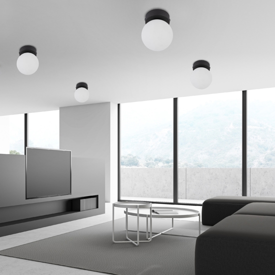 Plafoniera piccola nera sfera di vetro bianco da soffitto