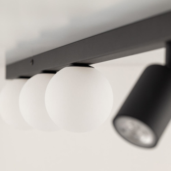 Plafoniera binario 159cm nero con faretti orientabili sfere vetro fp