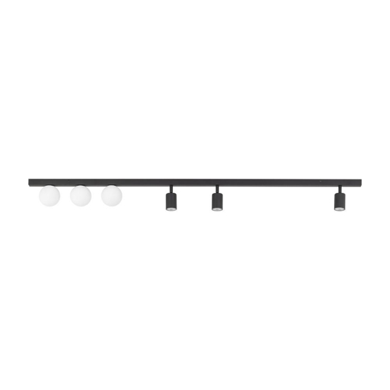 Plafoniera binario 159cm nero con faretti orientabili sfere vetro fp
